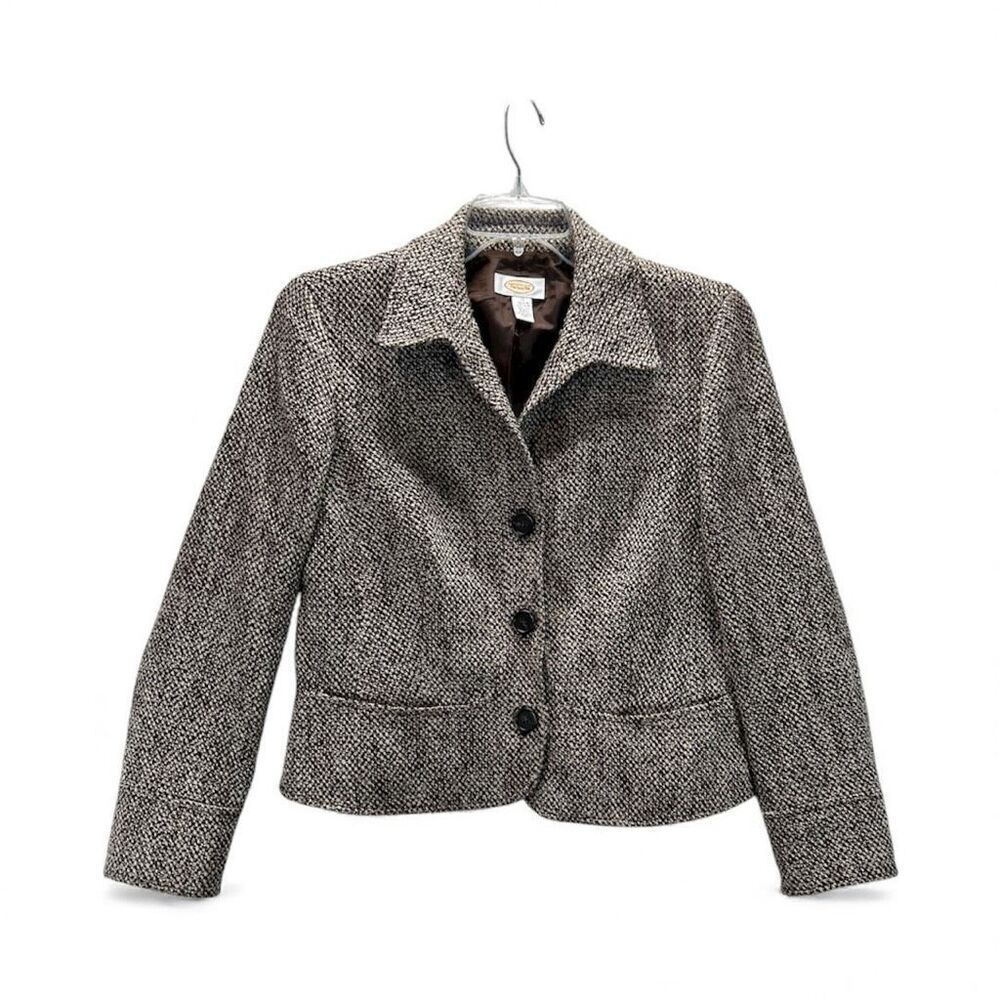 Talbots Women’s Tweed Wool Blazer Jacket Brown 12 | Button Front Career Classic